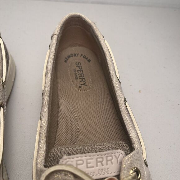 Sperry Top Sider Angelfish Boat Shoe Linen & Gold Size 7.5 Slip on Loafer EUC - Picture 9 of 15